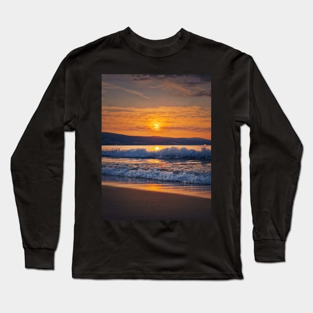 Morning at the sea with foamy waves Long Sleeve T-Shirt by psychoshadow